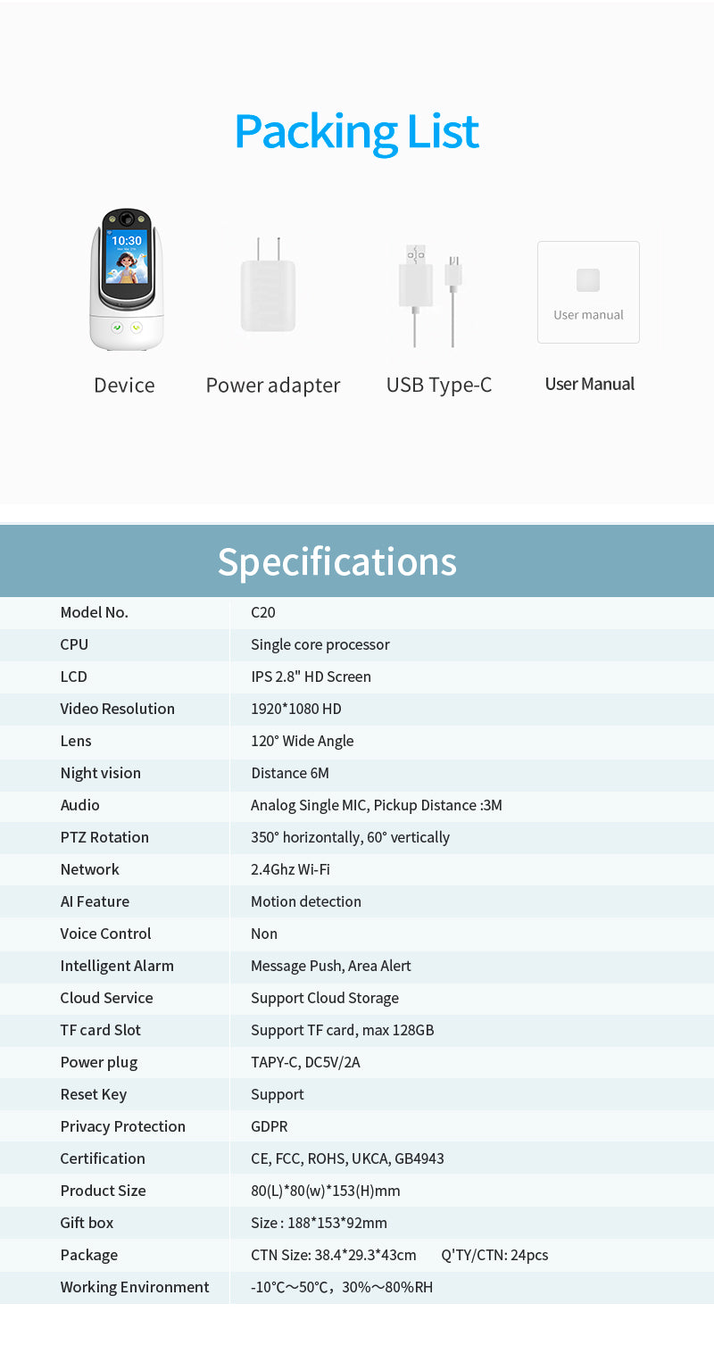 IM Cam:1080P Smart Video Calling Camera with 2.8" Screen - Two-Way Face-to-Face Home Monitor for Pets, Elderly & Kids, WiFi Security Camera with One-Touch Call