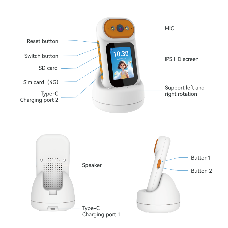 IM Cam:2MP Portable PTZ Auto Tracking Two Way Audio Video Call Camera with Charging Dock
